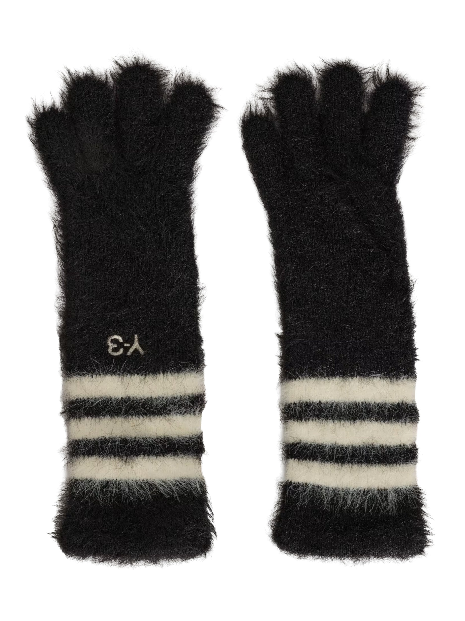 Y-3 3-Stripes Gloves in Black/Core White with fingerless design