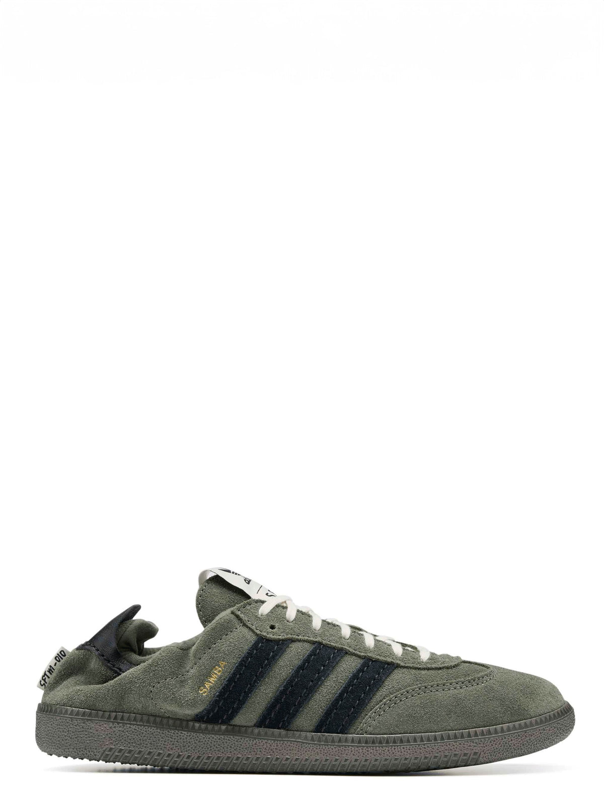 adidas x Song for the Mute ADI008 Samba OG SFTM sneaker, side profile showing suede upper and three-stripe detailing.