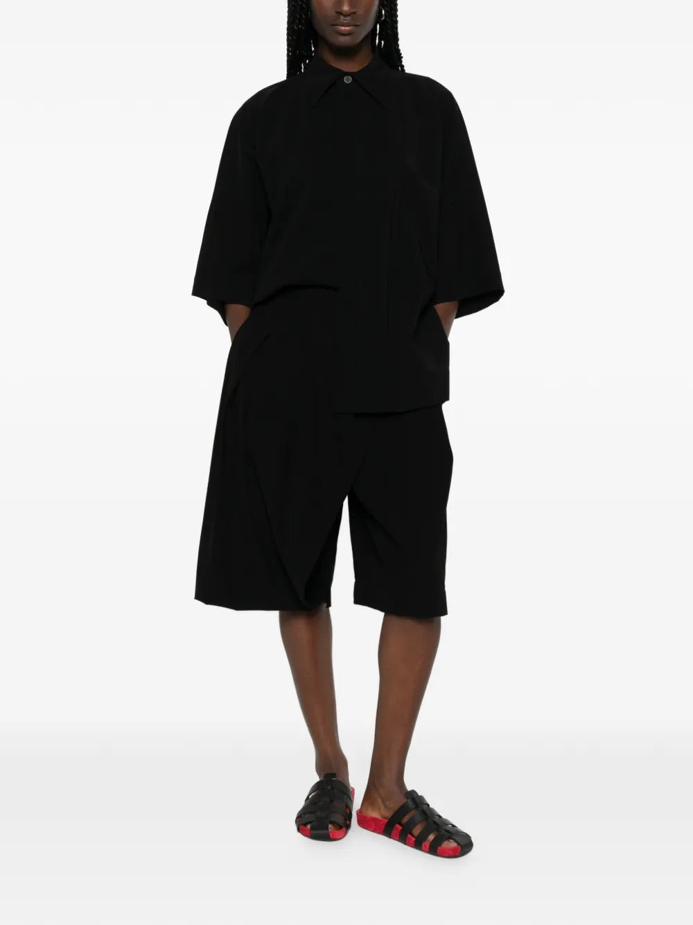 Issey Miyake April SS26 Looped Shirt in Black worn on model full view