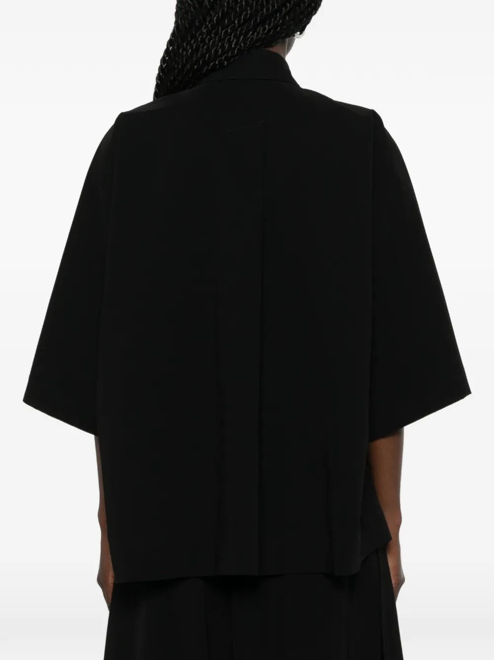 Issey Miyake April SS26 Looped Shirt in Black worn on model rear view