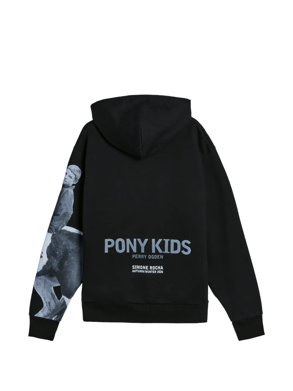 Marni Boxy Pony Kid Print Hoodie in Black, back view.