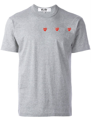 Unisex 3 Heart Short Sleeve T-shirt - Grey-[-Comme des Garçons Play-1