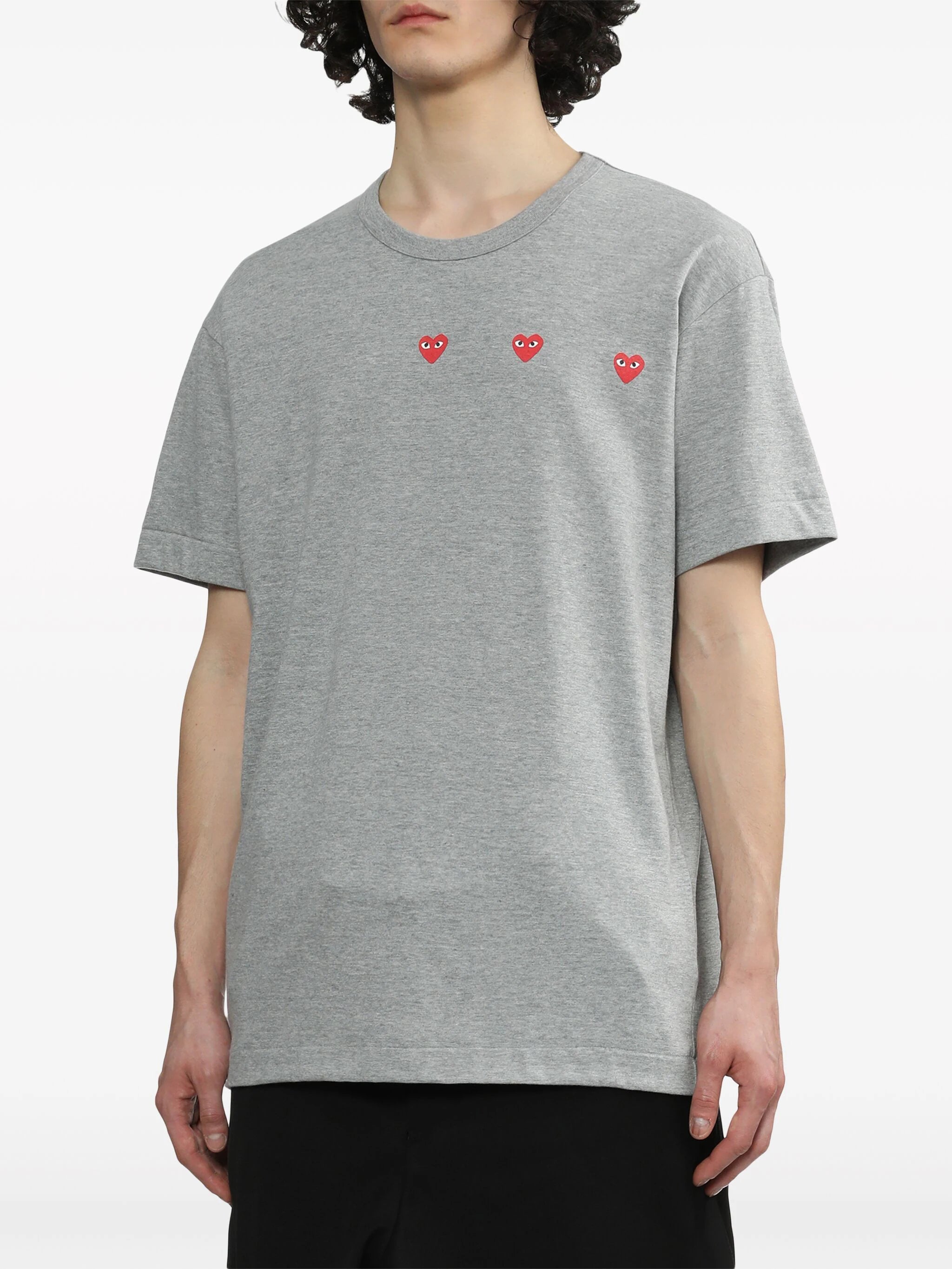 Unisex 3 Heart Short Sleeve T-shirt - Grey-[-Comme des Garçons Play-2