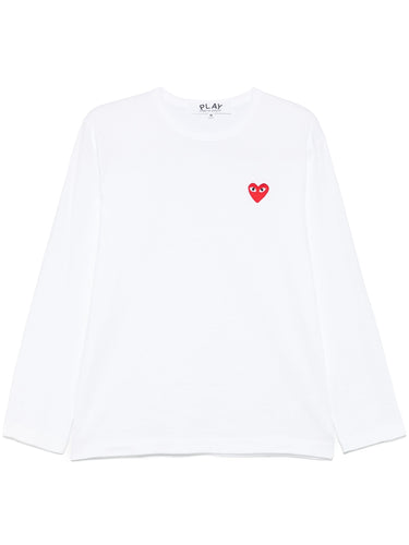 Unisex Long Sleeve Tee Red Heart in White from Comme des Garçons Play
