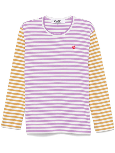 Unisex Long Sleeves Tee Bi-Colour Striped in Purple/Olive from Comme des Garçons Play