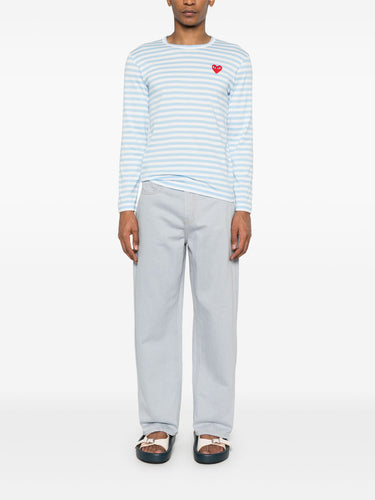 Unisex Striped Tee Red Heart in Sky Blue from Comme des Garçons Play