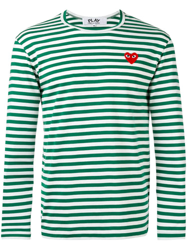 Comme des Garçons Play - Unisex Striped Tee Red Heart in Green