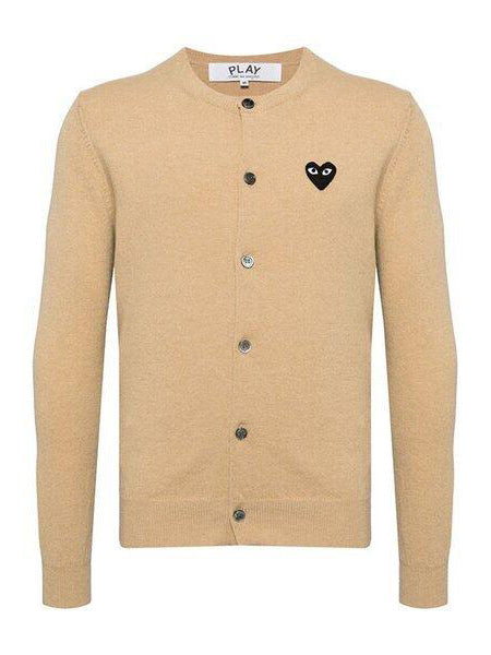 COMME des GARÇONS PLAY Unisex Round-Neck Knit Black Heart in Light Camel, front product view