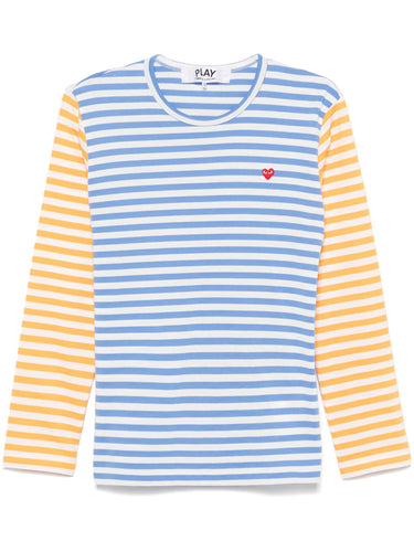 Unisex Long Sleeves Tee Bi-Colour Striped in Blue & Yellow from Comme des Garçons Play