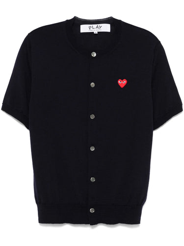 Unisex Round-Neck Cardigan Short-Sleeve in Navy from Comme des Garçons Play