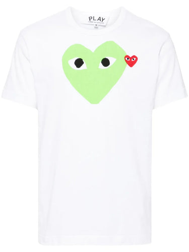 Unisex Short Sleeve Tee Big Green Heart in White from Comme des Garçons Play