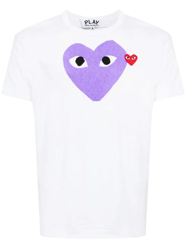 Unisex Short Sleeve Tee Big Purple Heart in White from Comme des Garçons Play