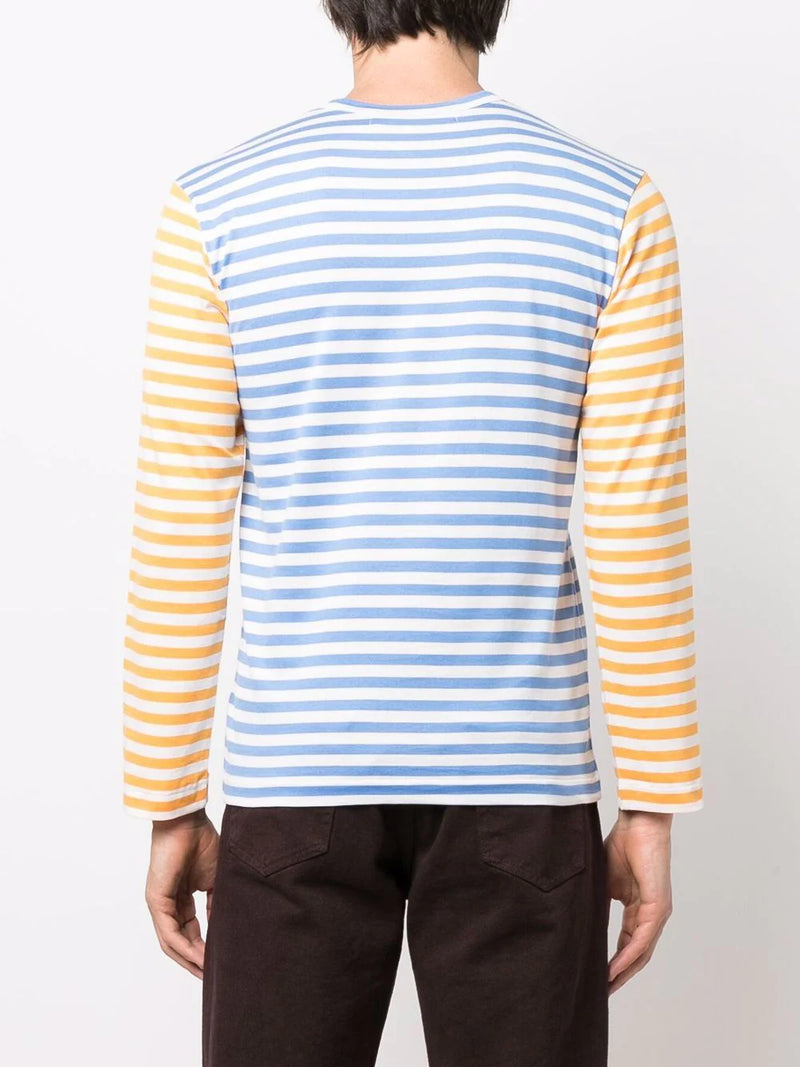 Comme Des Garçons │ Mens Long Sleeves Tee Bi-Colour Striped in Blue/Yellow