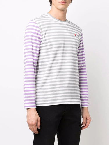 Comme Des Garçons │ Mens Long Sleeves Tee Bi-Colour Striped in Gray/Purple