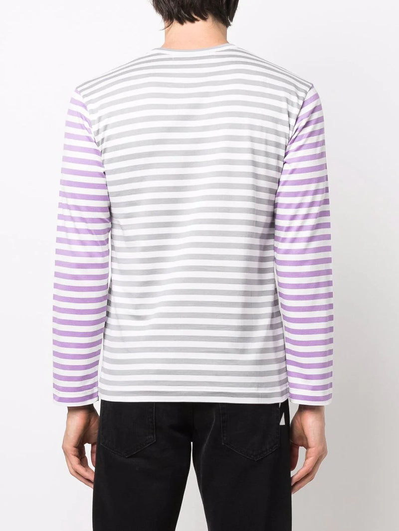 Comme Des Garçons │ Mens Long Sleeves Tee Bi-Colour Striped in Gray/Purple