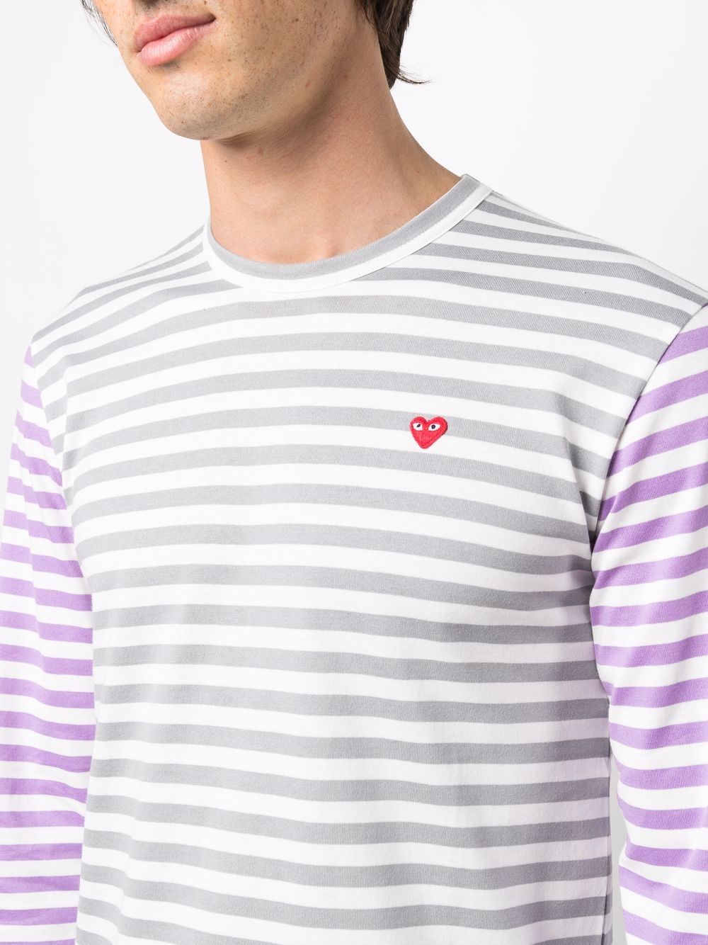 Comme Des Garçons │ Mens Long Sleeves Tee Bi-Colour Striped in Gray/Purple