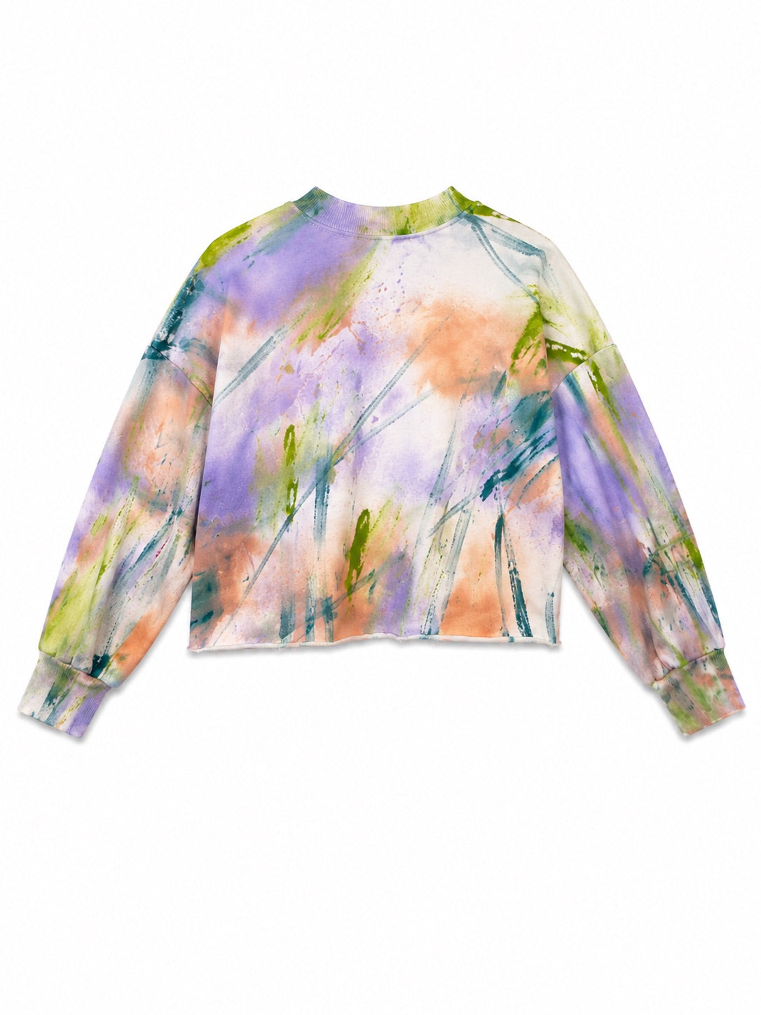 ShouShou Taipei Distressed Sweatshirt in Purple, White and Yellow Paint back view