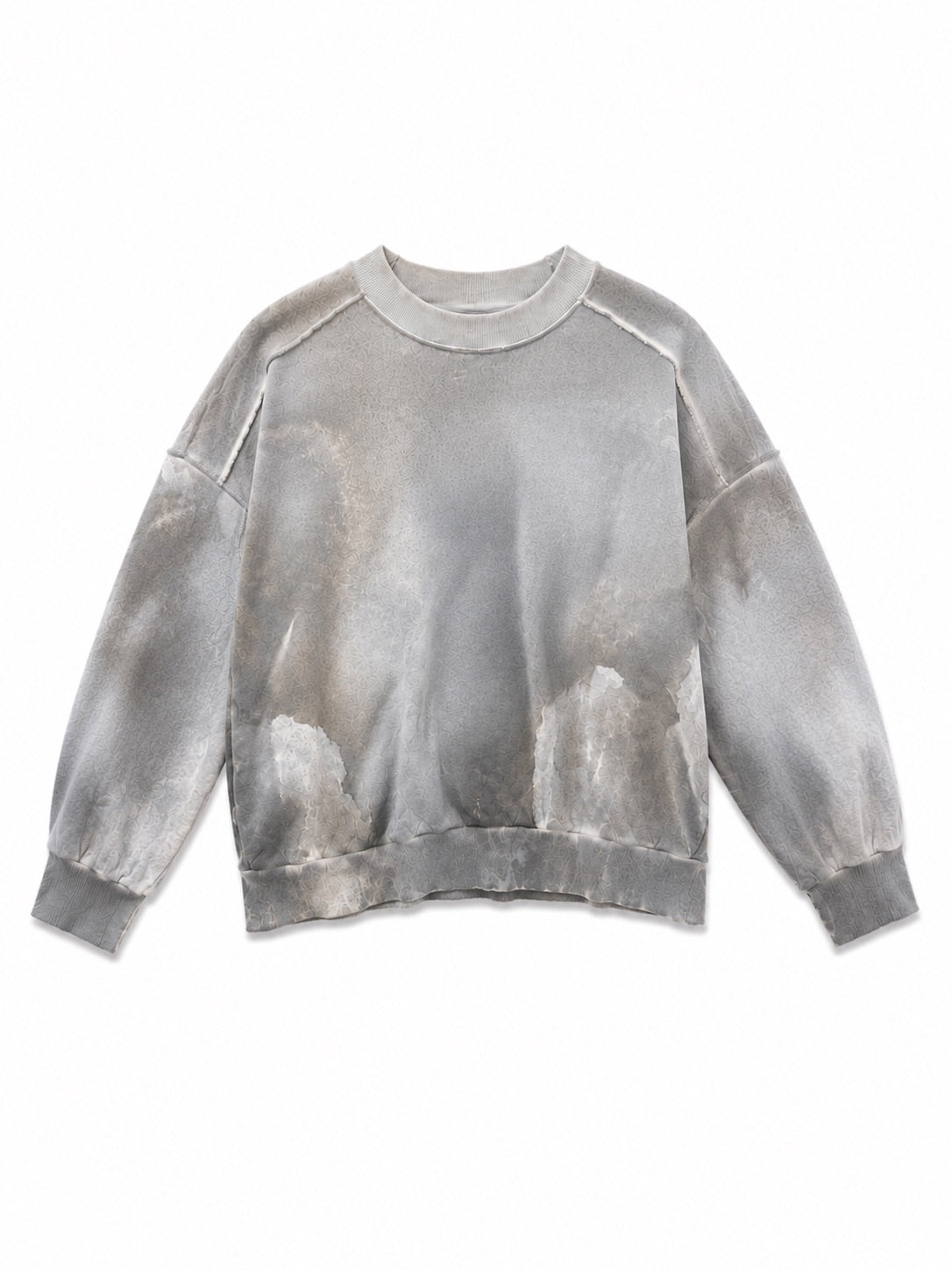 ShouShou Taipei Distressed Sweatshirt in Light Blue & Grey Tiedye front view