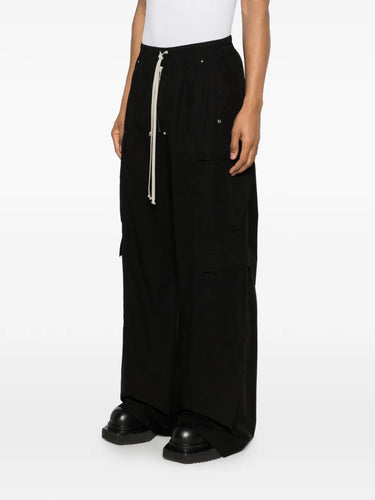 Rick Owens DRKSHDW Double Cargo Jumbo Belas Pants Black - side view showing wide leg and cargo pocket placement
