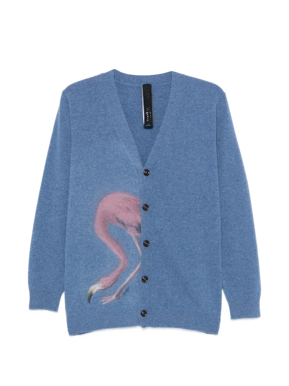 Ka Wa Key "Flamingo Hide-&-Seek" Wool Cardigan in Grandpa's Blue front view