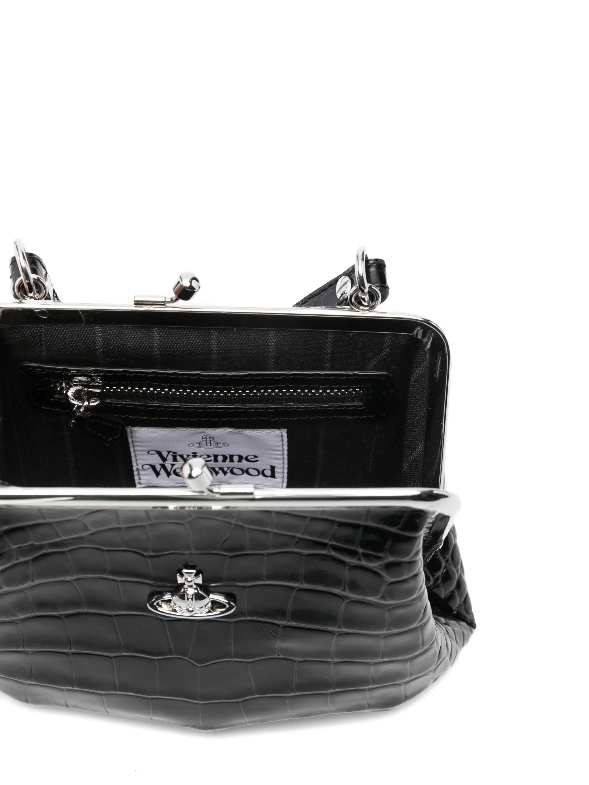 Interior view of Vivienne Westwood Granny Frame Purse in black leather