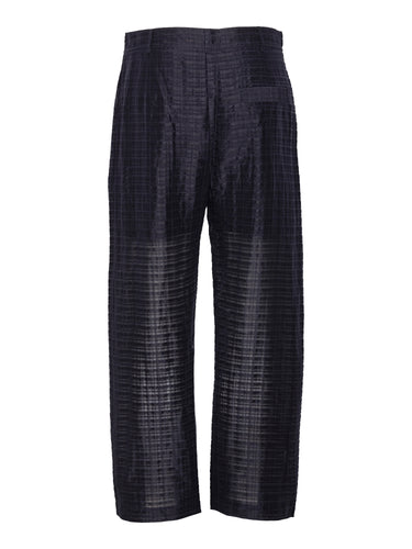 Back full-body packshot of the Artist Pants in navy from Henrik Vibskov Spring/Summer 2026 Studio Collection, highlighting the straight-leg cut, clean back design, and straight hem.