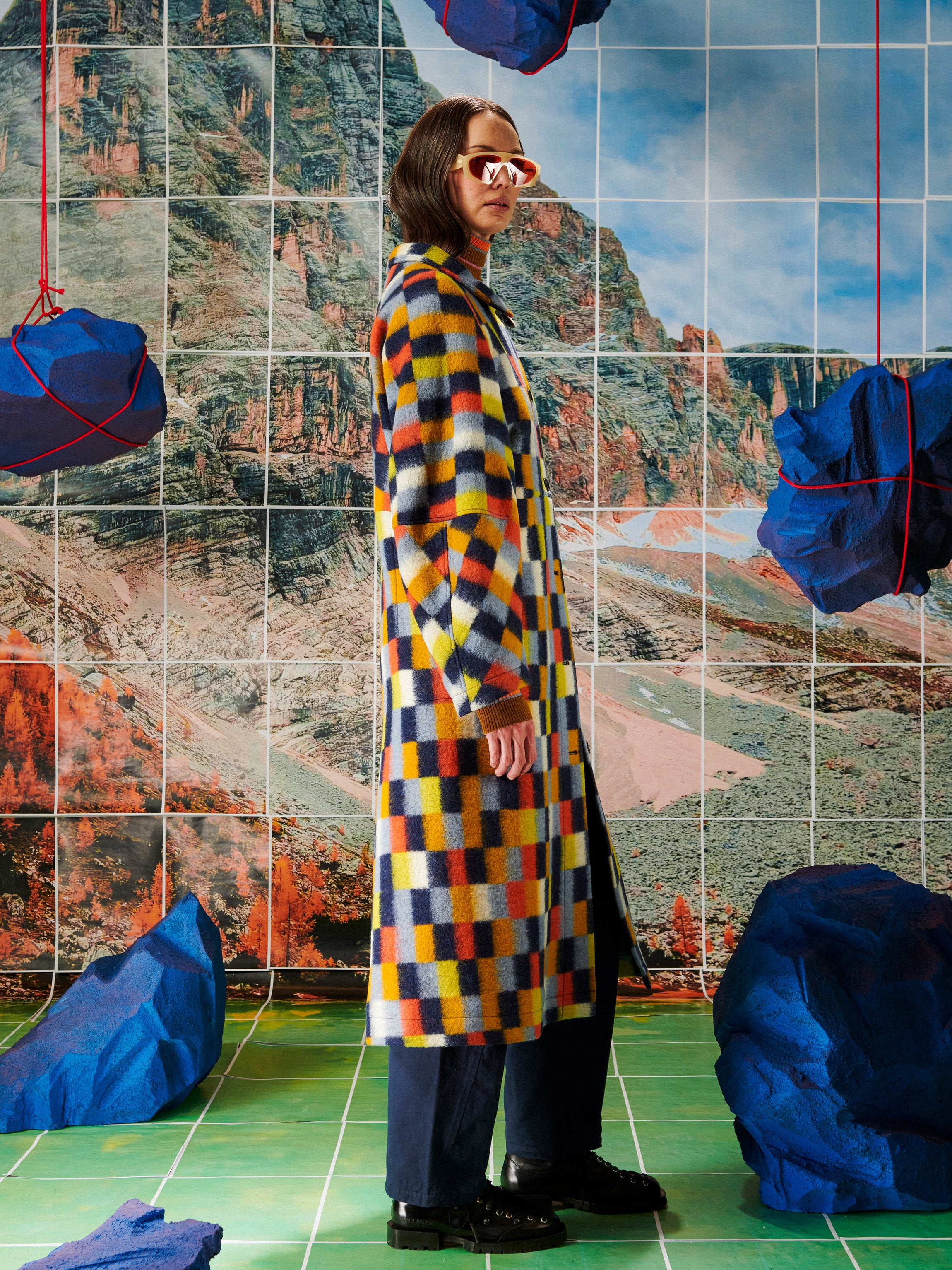 Banana Coat - Brushed Squares-[-Henrik Vibskov-6