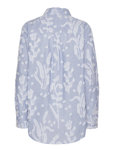 Block Shirt in Crops white and blue striped shirt with curved hem and long sleeves, back view – Henrik Vibskov Spring/Summer 2026 Key Collection