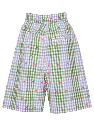 Back view of the Drawstring Shorts in Checks Fillé, showing the checked pattern, knee-length silhouette, and clean back design.