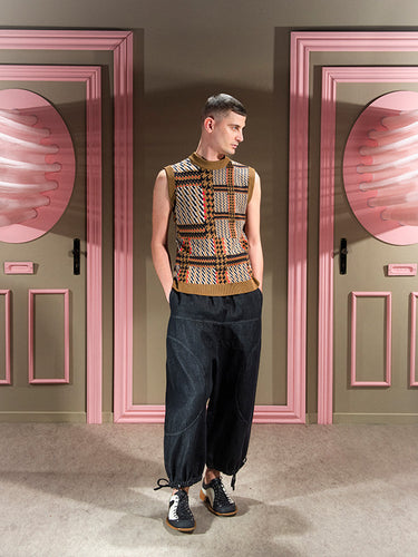 Henrik Vibskov - Dusk knitted vest in orange mixed checks - 2