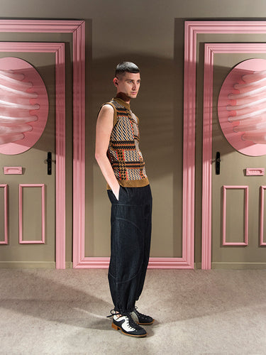 Henrik Vibskov - Dusk knitted vest in orange mixed checks - 3