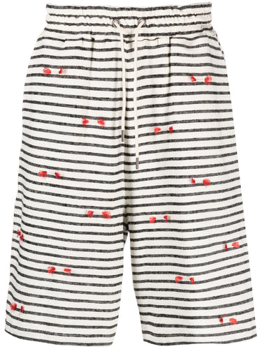 Henrik Vibskov shorts - Fringy Sweat Shorts black white stripes