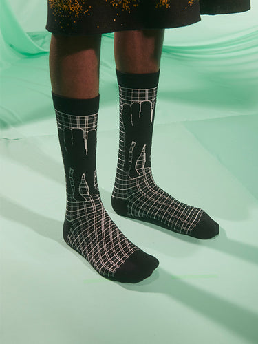 Handfeet Chair Socks Homme in Black Chair White Checks from Henrik Vibskov