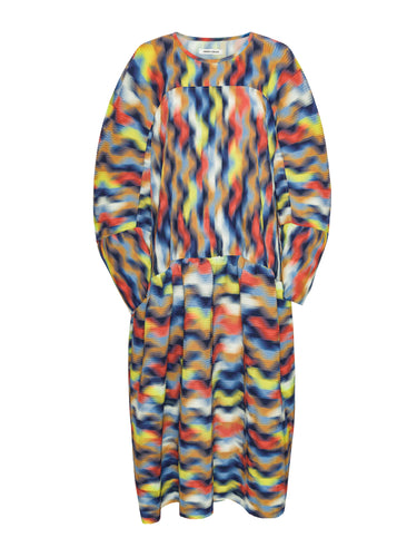 Colorful abstract dress from Henrik Vibskov on a white background