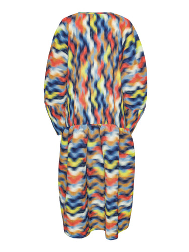 Colorful abstract dress from Henrik Vibskov on a white background