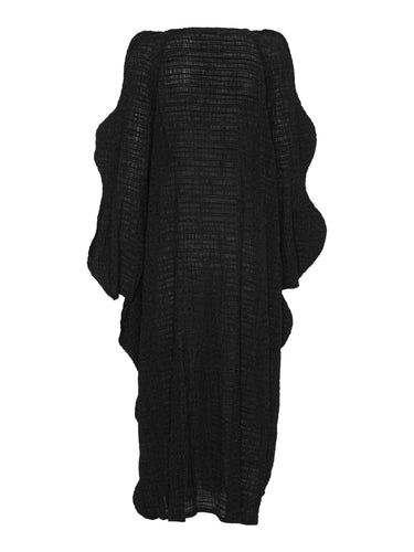 Octo Dress in Black black checkered dress with curved long sleeves and loose-fit silhouette, back view – Henrik Vibskov Spring/Summer 2026 Key Collection