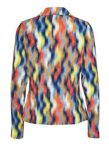 Colorful patterned blazer from Henrik Vibskov on a white background