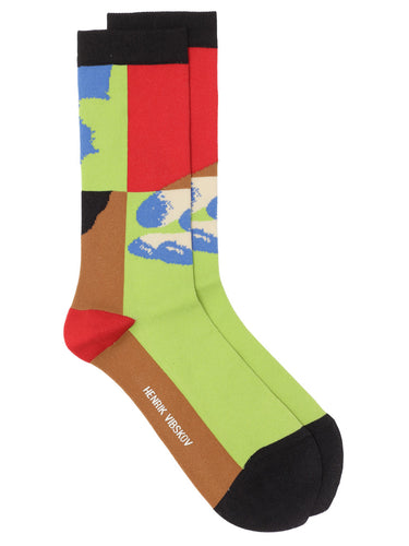 Pop Art Hand Socks Femme in Black Green Pop from Henrik Vibskov