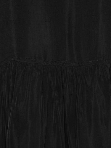 Close-up of the Henrik Vibskov Preserve Dress in black, highlighting the fabric texture, V-neck detailing, and button closure.