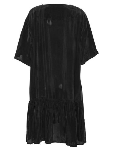 Back view of the Henrik Vibskov Preserve Dress in black, showing the clean, straight silhouette and short sleeves.