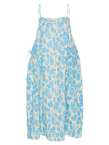 Off-white and light blue pattern, sleeveless dress from Henrik Vibskov on a white background.