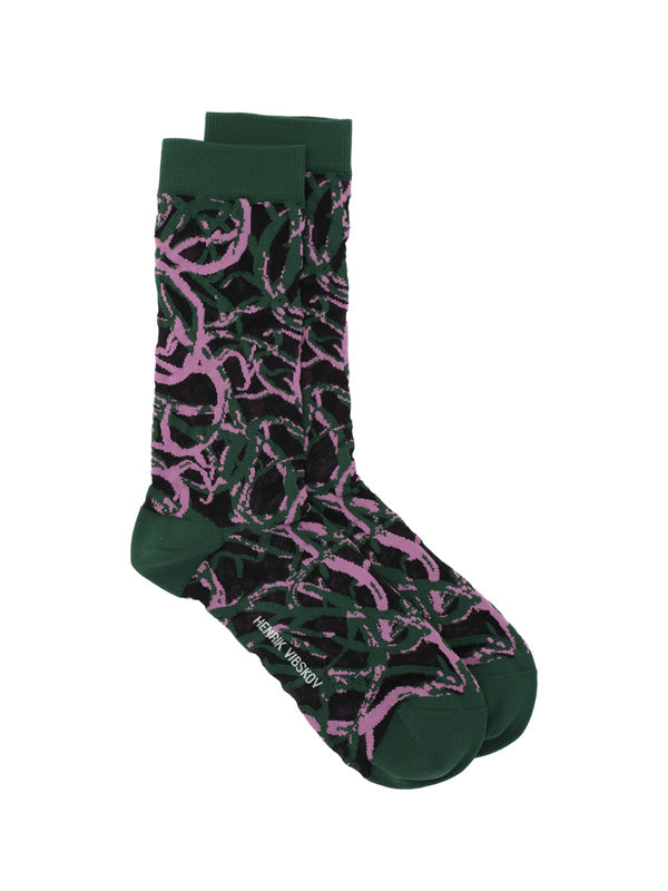 Henrik Vibskov - Roots socks femme in green and purple roots print - 1