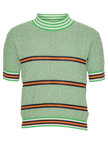 Mint green knitted top with stripe details from Henrik Vibskov on a white background.