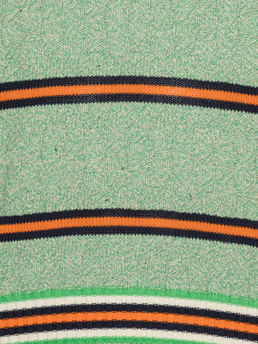 Close-up of mint green knitted top with stripe details from Henrik Vibskov.