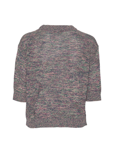 Silk Net Blouse in Multi Papavero mix colour patterned cropped boxy knit with ribbed hems and elbow length sleeves, back view – Henrik Vibskov Spring/Summer 2026 Key Collection