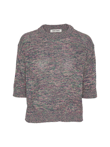 Silk Net Blouse in Multi Papavero mix colour patterned cropped boxy knit with zig zag texture detail and ribbed round neck, front view – Henrik Vibskov Spring/Summer 2026 Key Collection