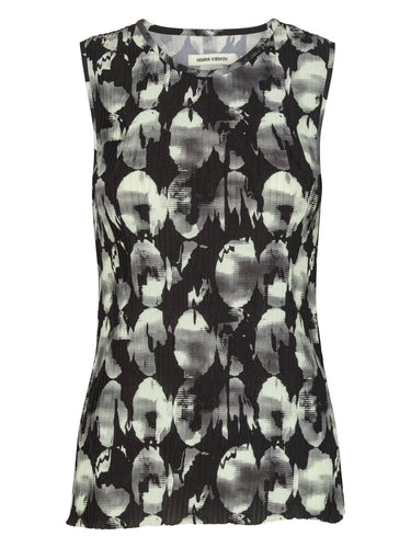 Black and white patterned sleeveless top from Henrik Vibskov on a white background