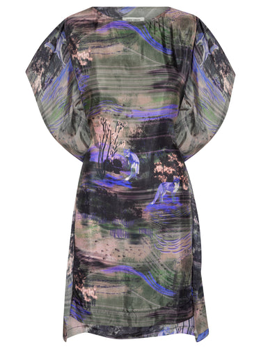 Multicolored dress from Henrik Vibskov with abstract pattern on a white background