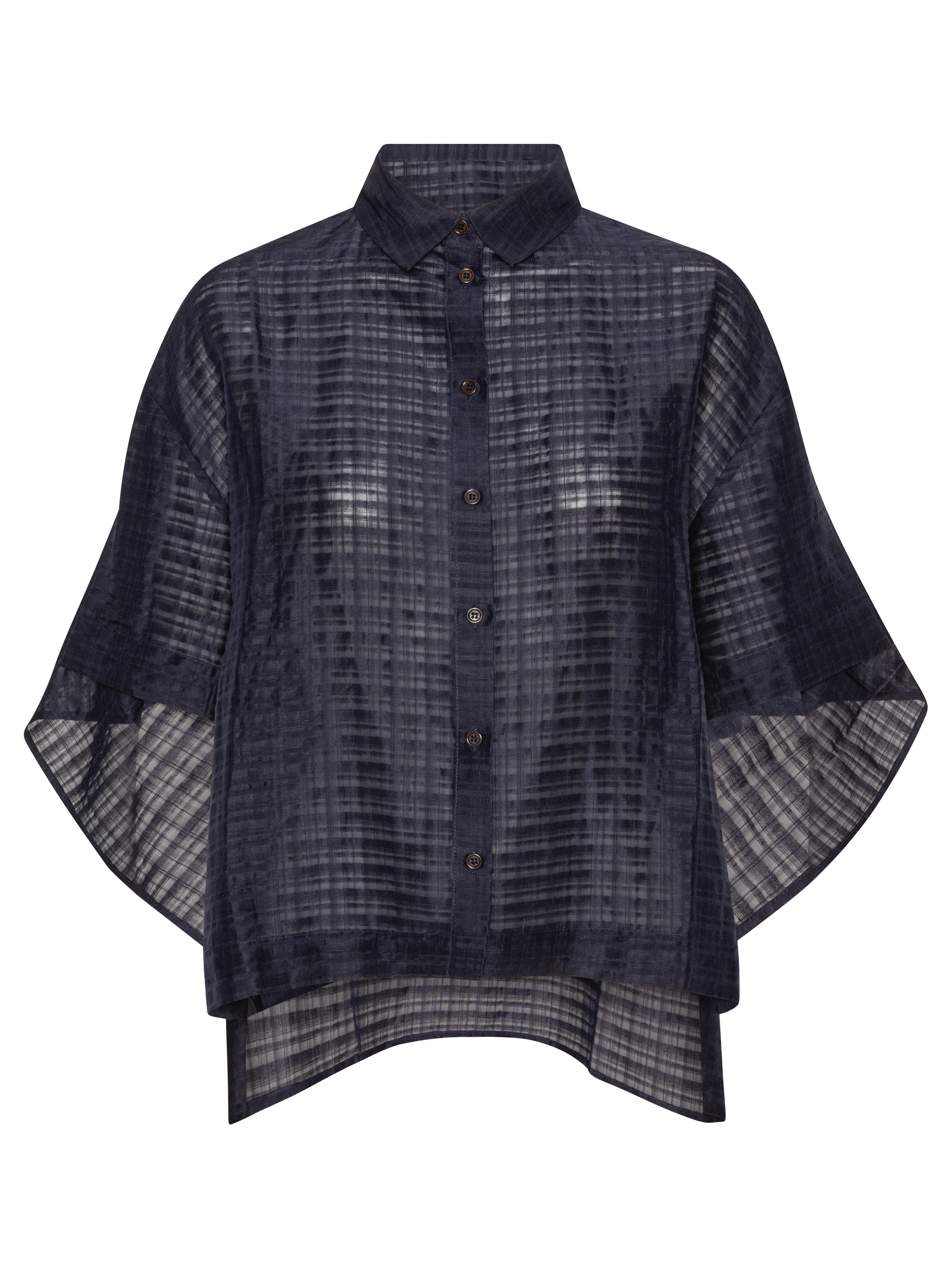 Dark blue short sleeve shirt on a white background
