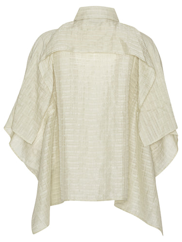 Back view of beige short-sleeve shirt on a white background